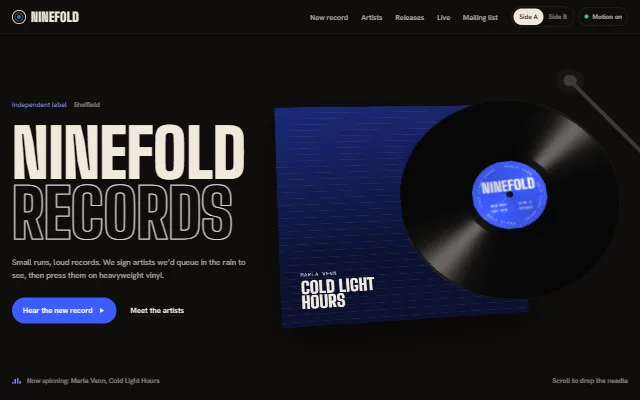 Homepage of the Ninefold Records demo site