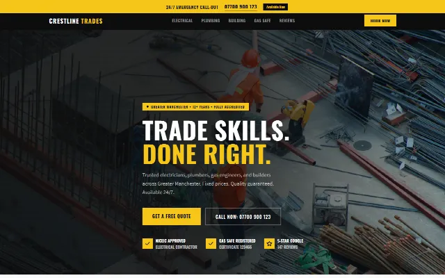 Homepage of the Crestline Trades demo site
