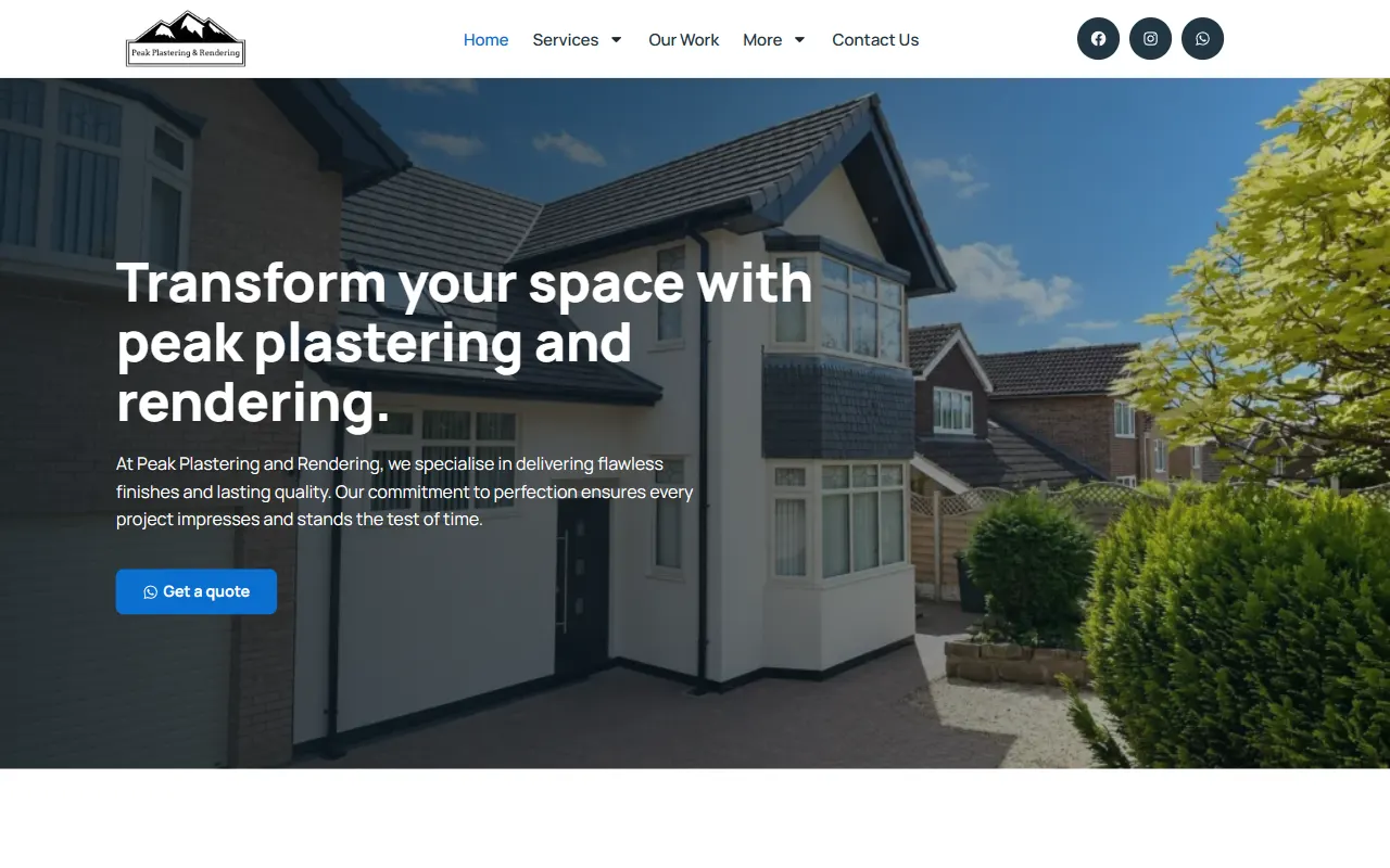 The Peak Plastering and Rendering homepage we designed and built