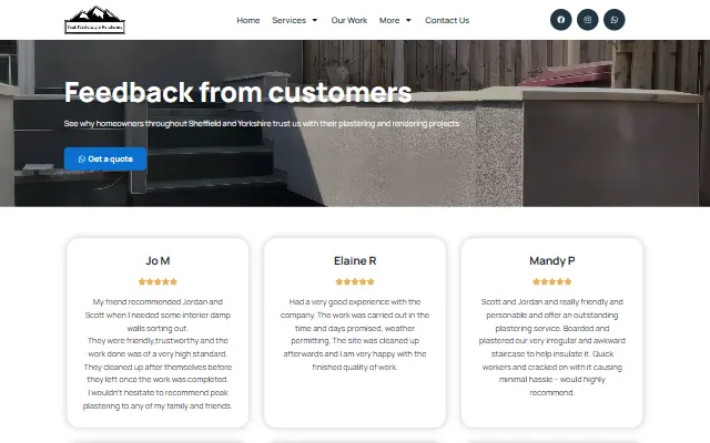 Peak Plastering customer reviews page