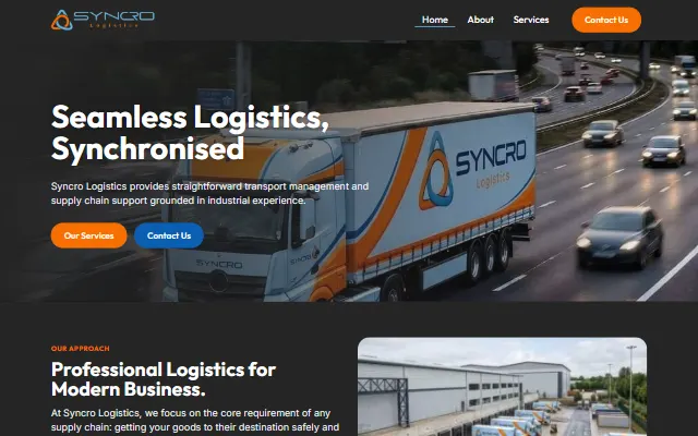 The Syncro Logistics homepage we built