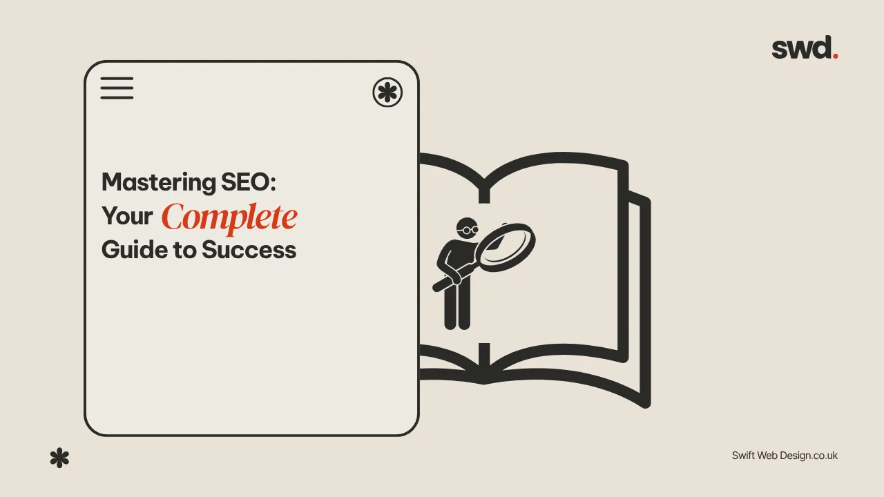 Website SEO guide diagram linking keyword research, on-page SEO and performance tracking