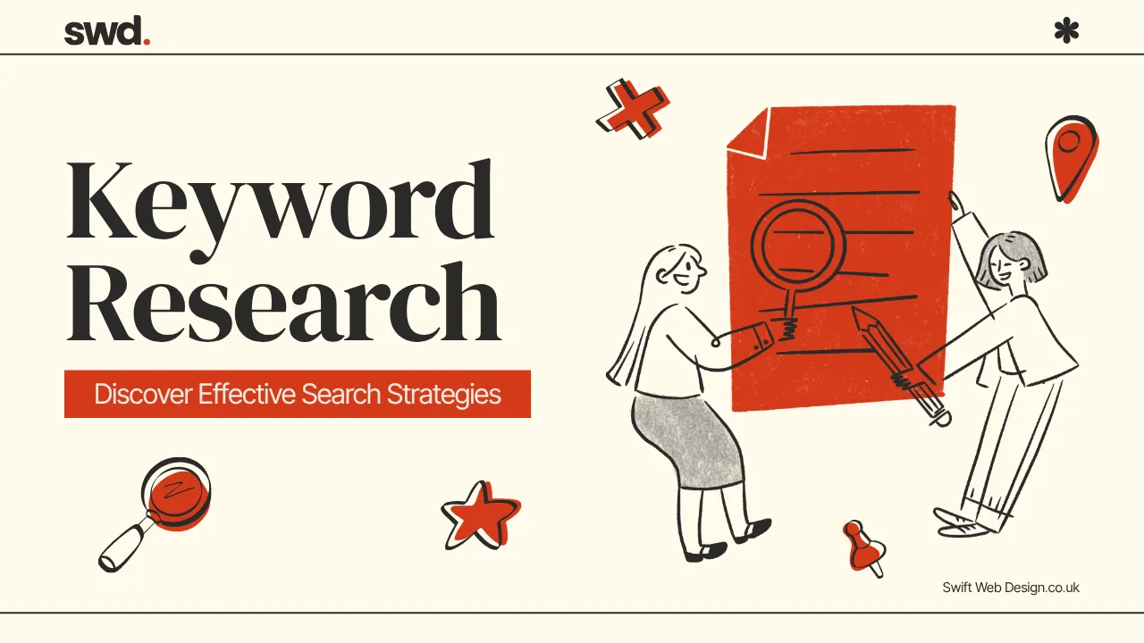 Keyword research shown as a search bar branching into related question topics