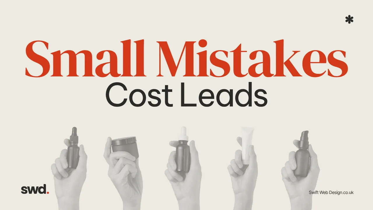 Small business website mistakes shown as a checklist of common homepage problems