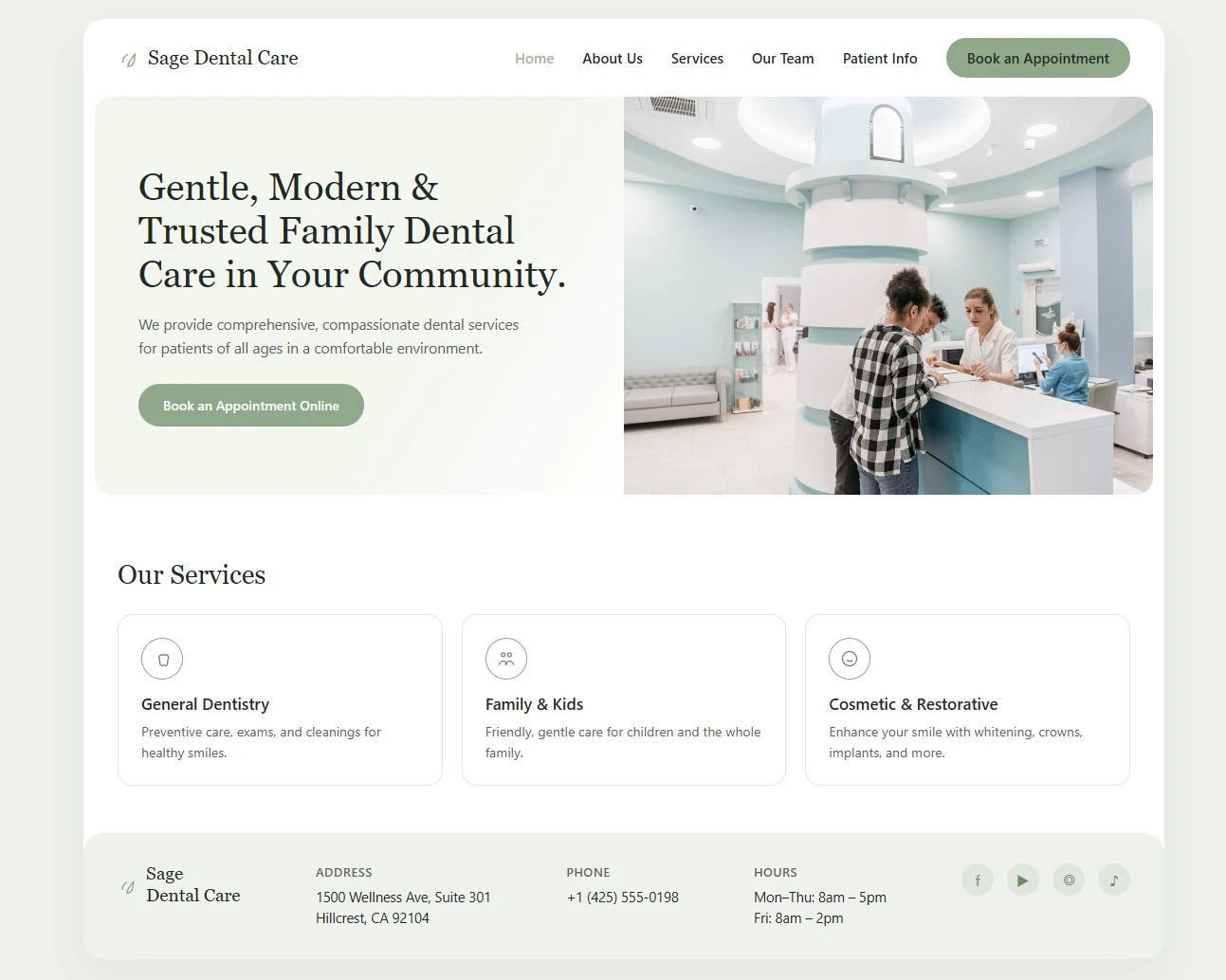 A modern dental practice website layout