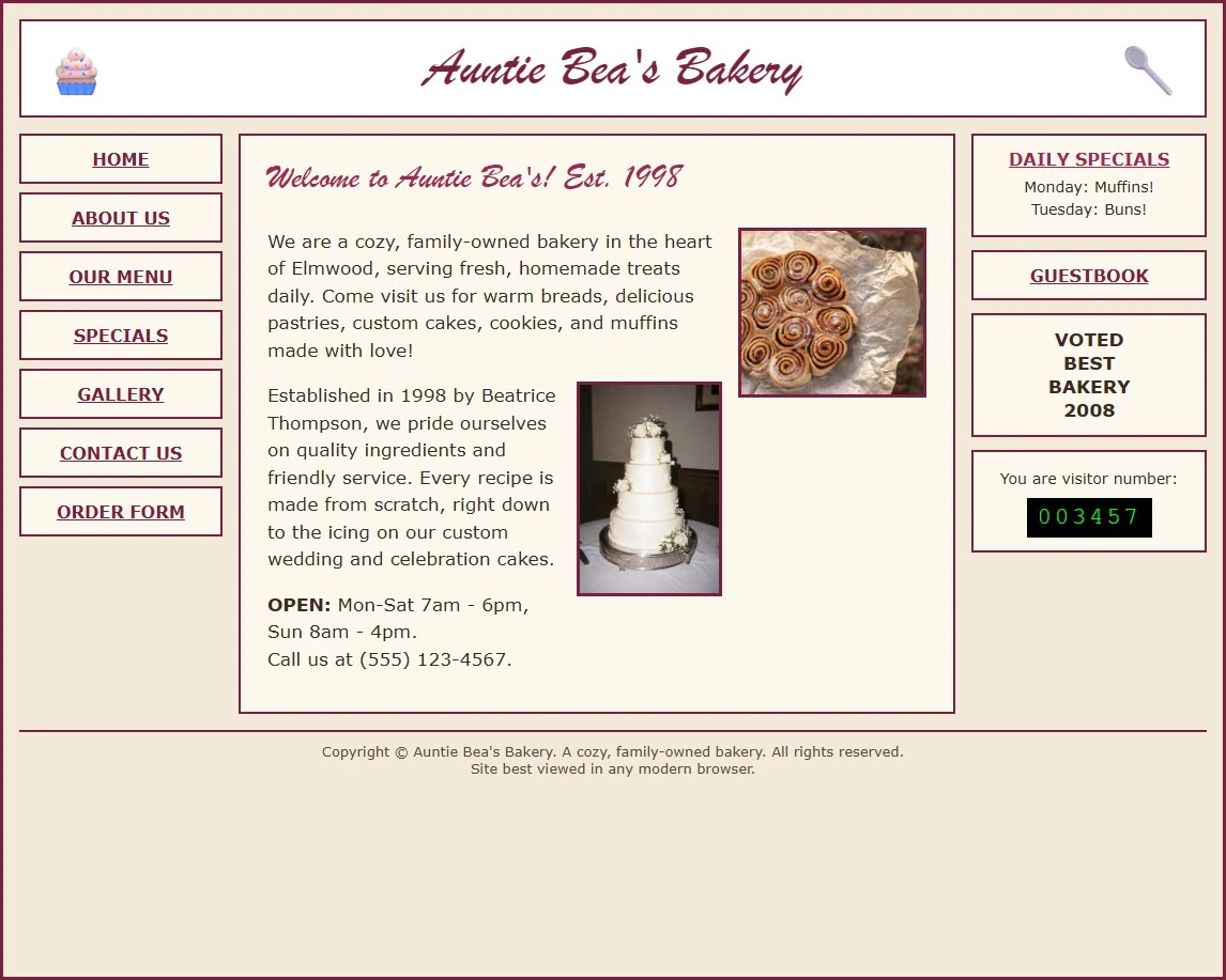 A dated bakery website