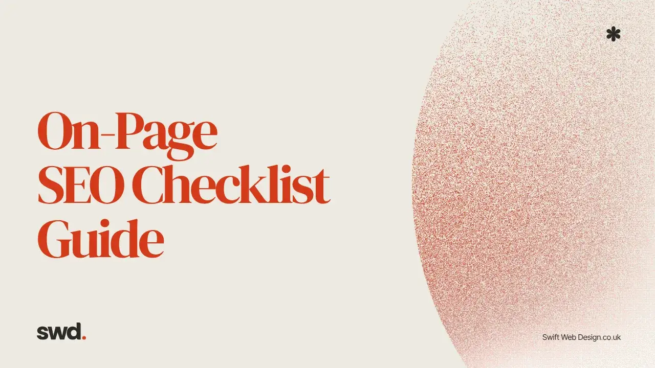 A circular progress gauge next to a short on-page SEO checklist with ticked items