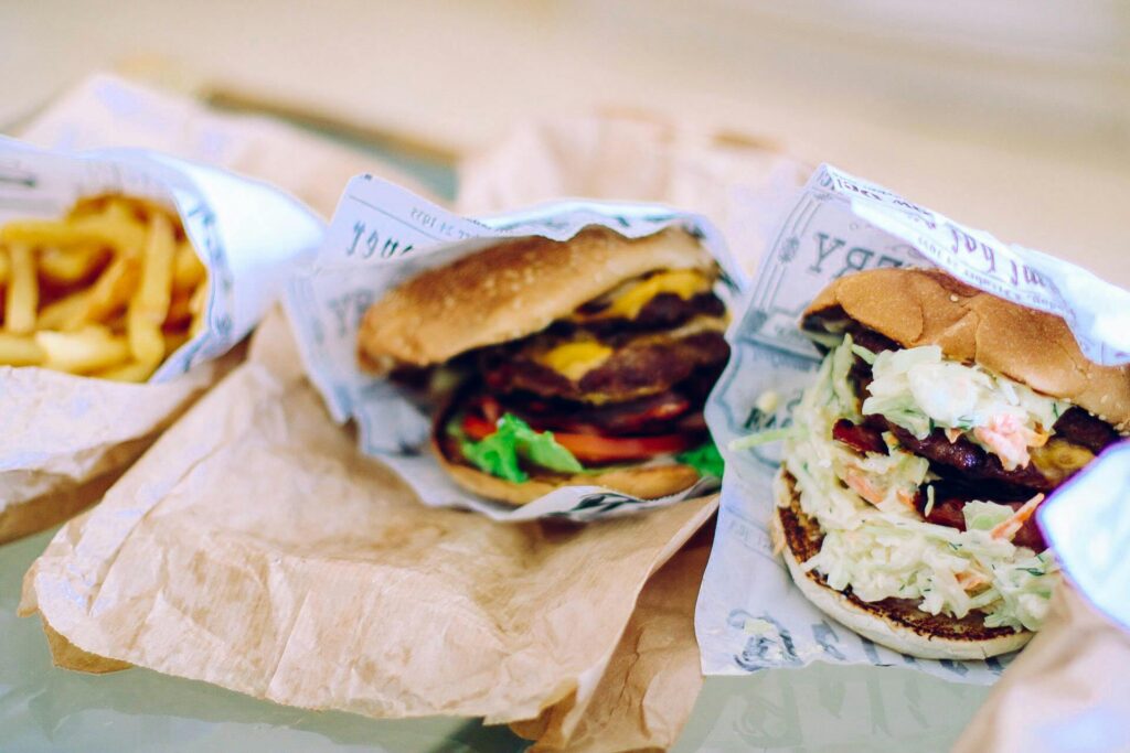 A burgers wrapped in paper