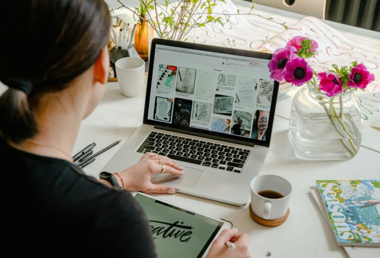 A woman using a laptop